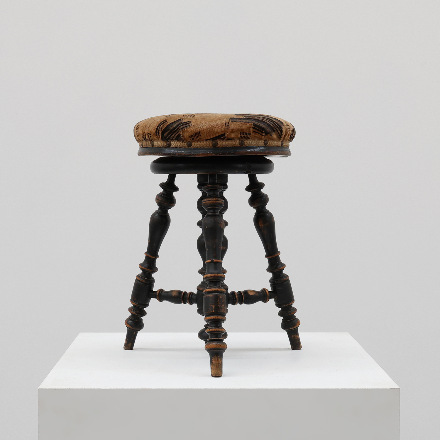 Art Deco adjustable piano stool with original upholstery, France 1920s-img